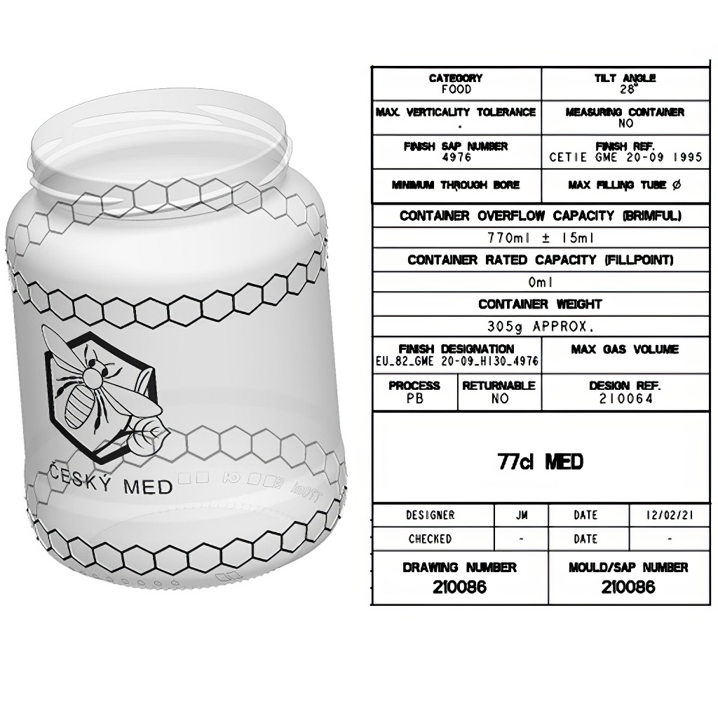 Sklenice Med 770 ml/1kg medu - 7,82 Kč/ks OSOBNÍ ODBĚR ÚJEZD